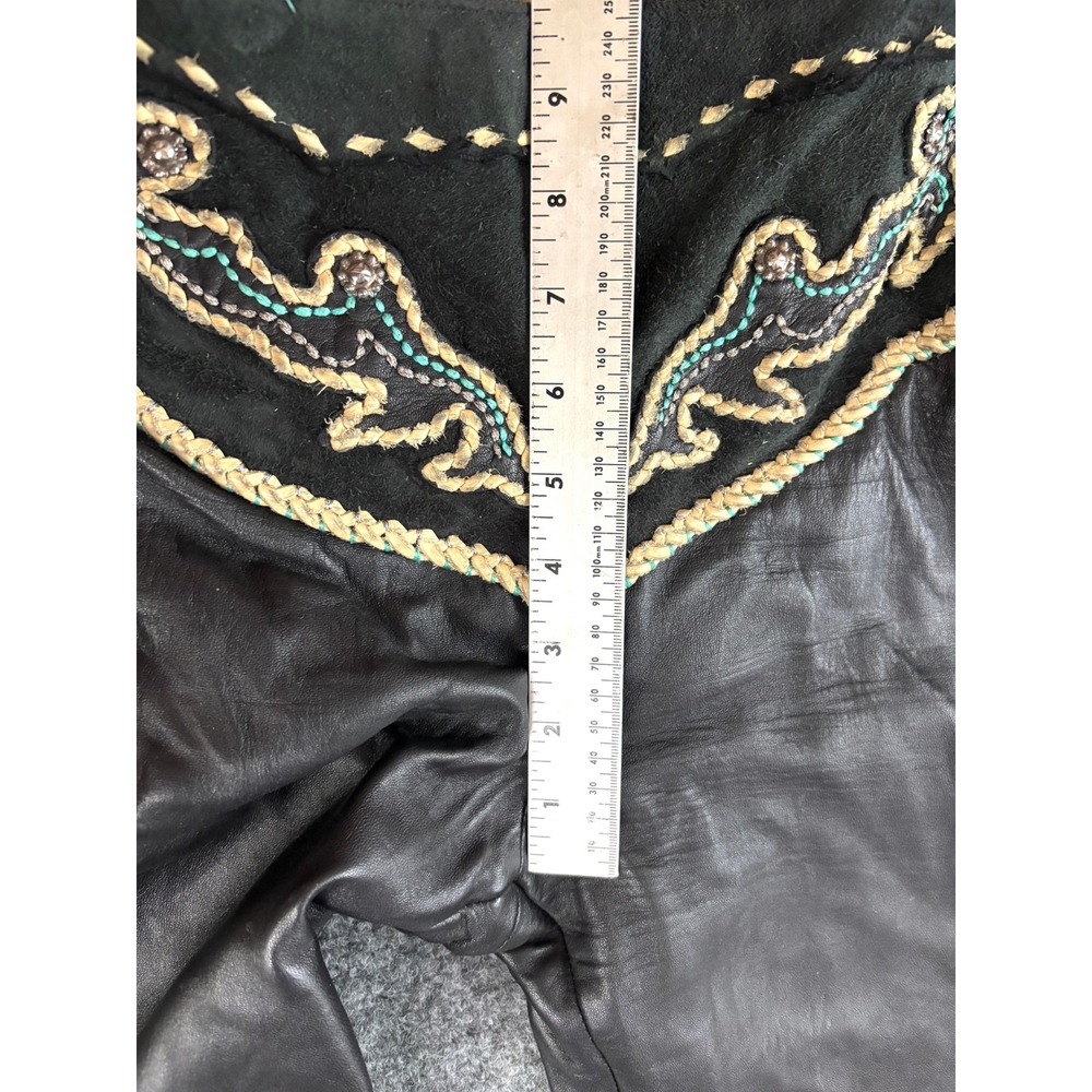 Michelle Julene Couture Leather Pants Concho Western Beaded Rare Boho Black VTG - Picture 9 of 16